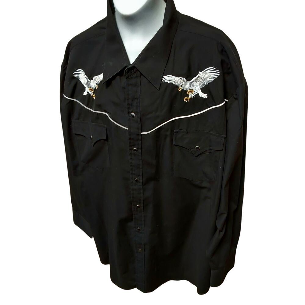 Mens Western Shirt Sizw XXL Black Embroidered Eagles RN#14119 Long Sleeve